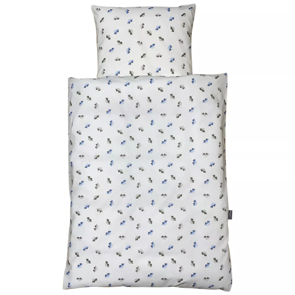 Biler sengetøj hvid m/ lyseblå grøn
