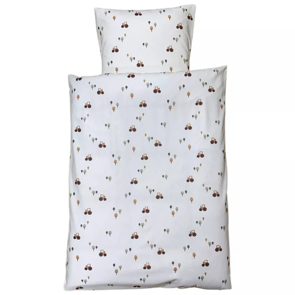 Traktor & træer sengetøj beige