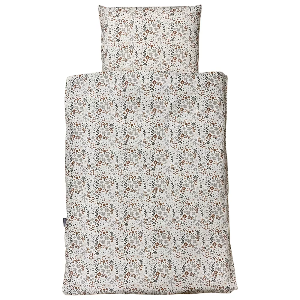 Rød/grøn blomst sengetøj off-white