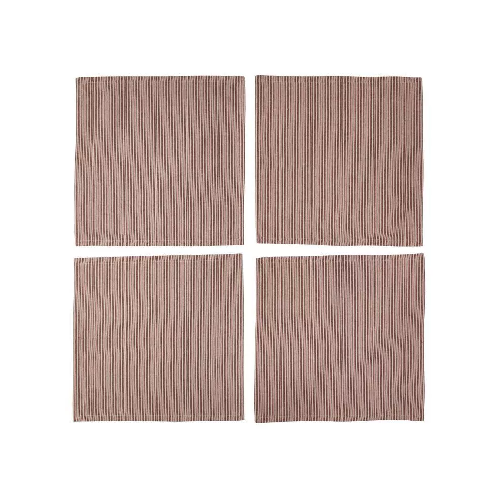 Mundservietter rød/naturstrib 4 stk pr pak