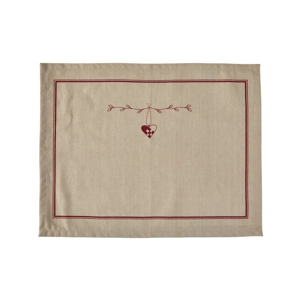 Dækkeserviet m/ julehjerte natur/rød