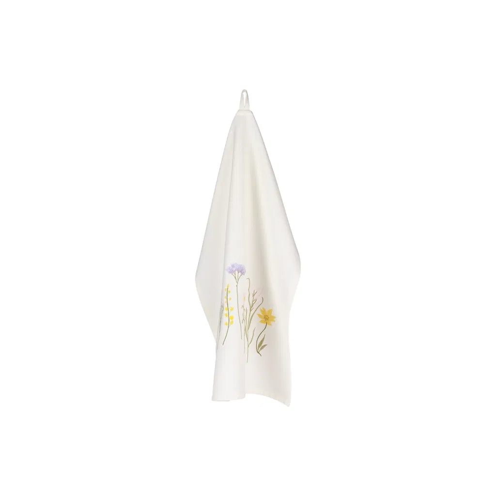 Blomster broderi viskestykke hvid