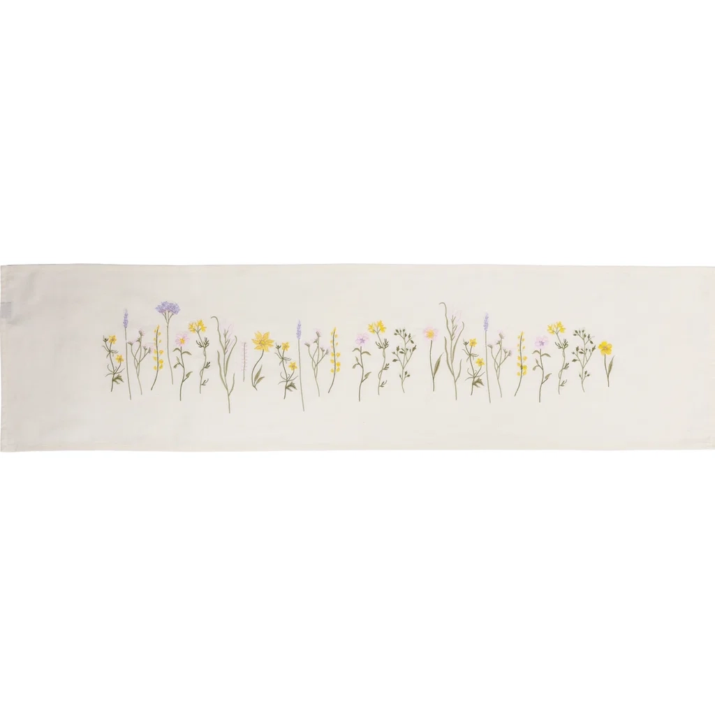 Dug med broderi blomst dinner for 2 white