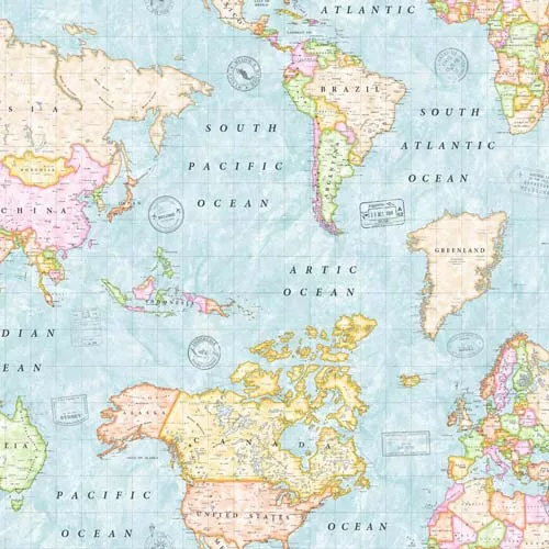 Verdenskort akryldug blå